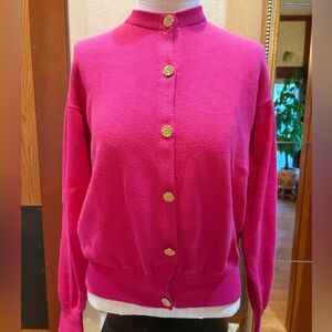 Ballantyne Vibrant Pink Cotton Cardigan with Gold Buttons